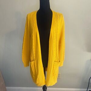 Denim & Co. Sunshine Yellow Cable Knit open front cardigan